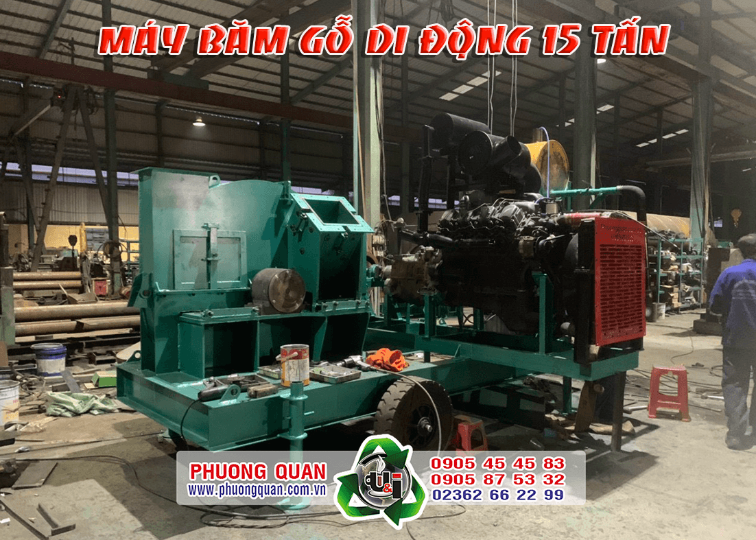 Máy băm gỗ di động 15 tấn